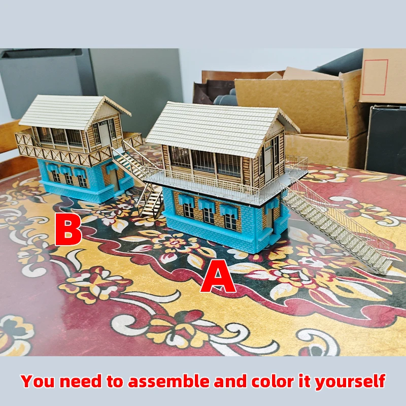 1/35 Modellbausatz Miniatur-Diorama Architektonisches Gebäude Hausmodell Eisenbahn unbemalt 19. Jahrhundert Bahnhof Wartehalle DIY – Detail 4