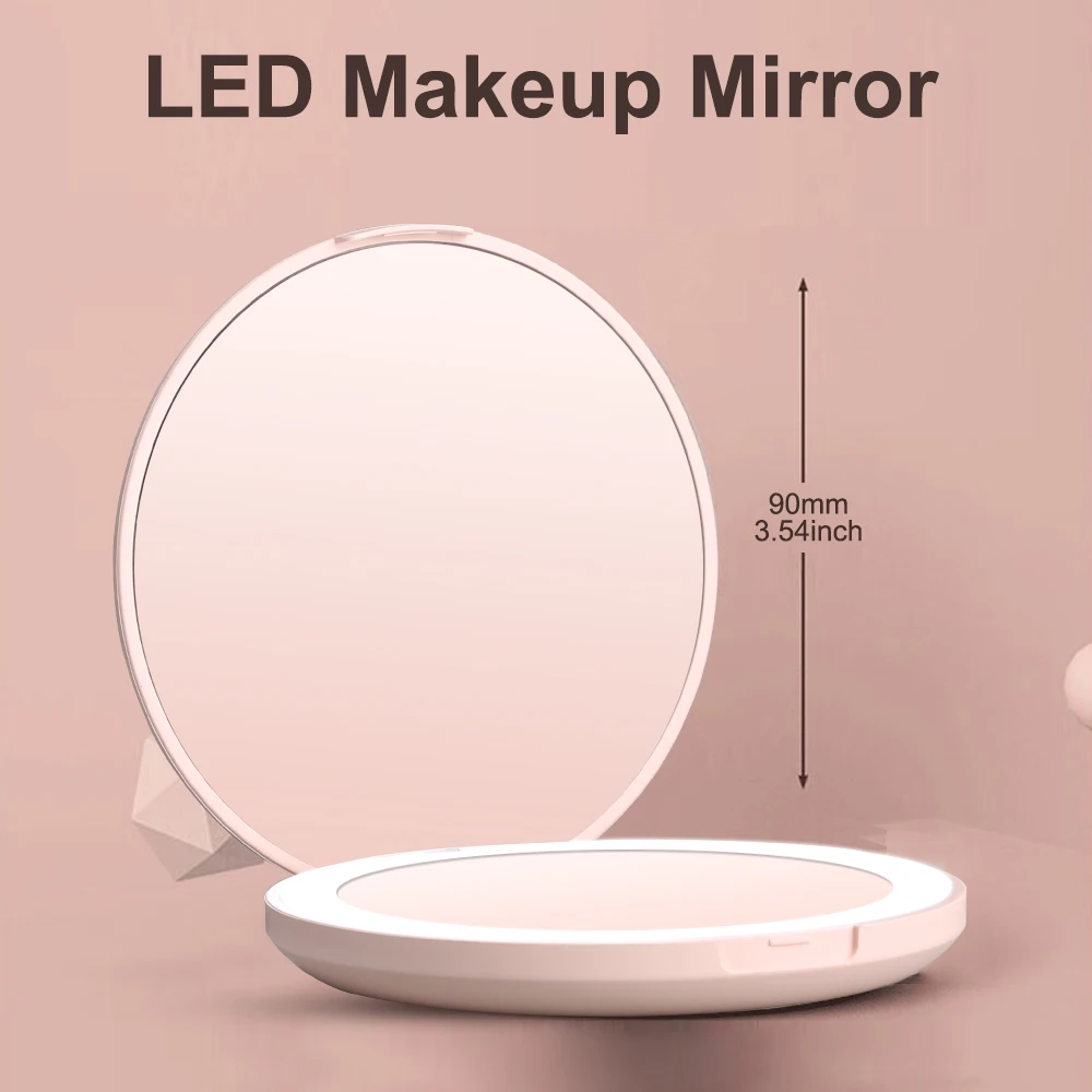 Makeup Mirror Light Mini Portable LED Light 3X Magnify Hand Hold Cosmetic Mirror Foldable Lightweight Mini Design Pocket Mirror