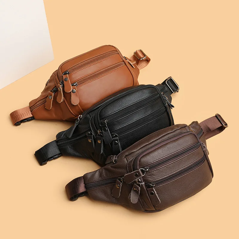 

Street fashion shoulder backpack men's fashion waist bag outdoor leather men's chest bag
