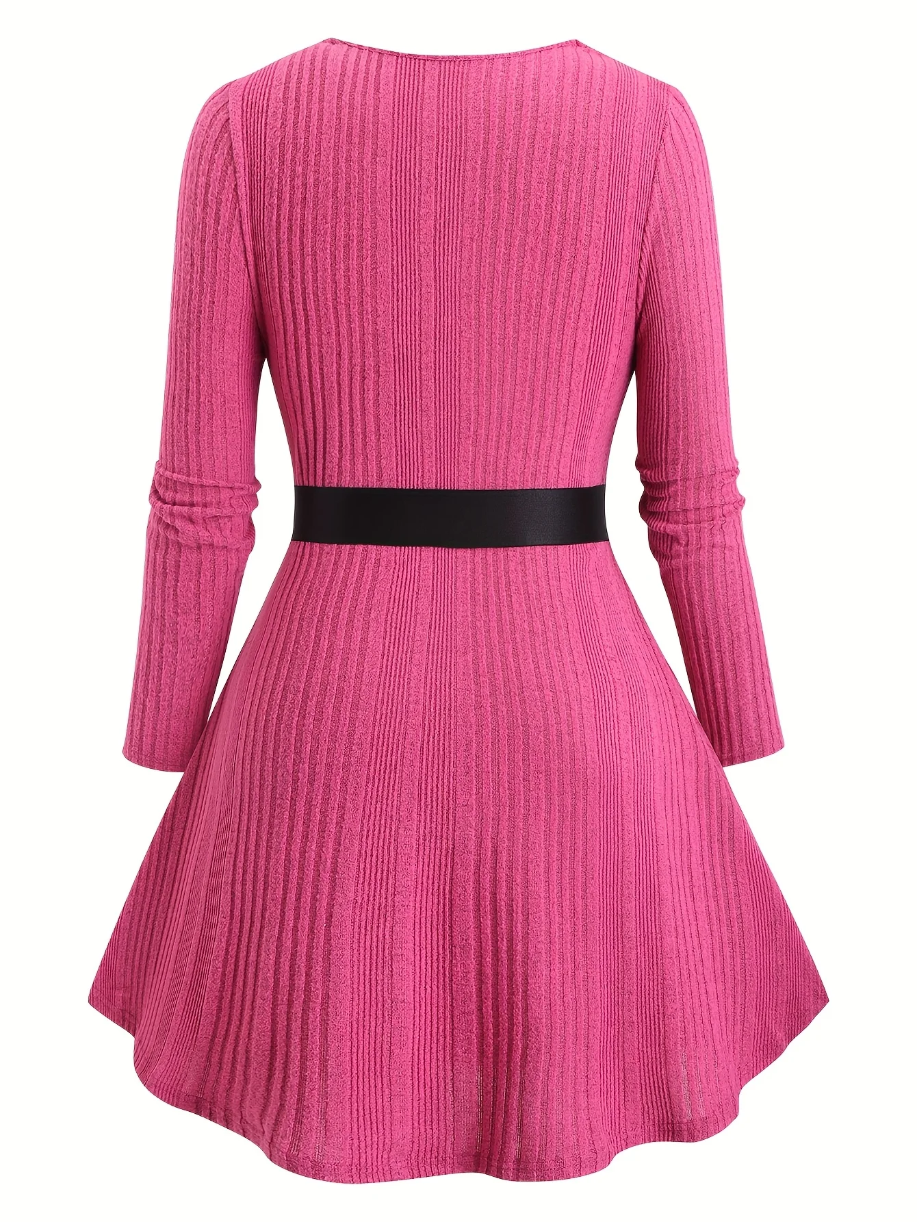 2025 Primavera e autunno Nuovo abito in maglia con cintura O-ring con cerniera a costine con risvolto da donna di grandi dimensioni