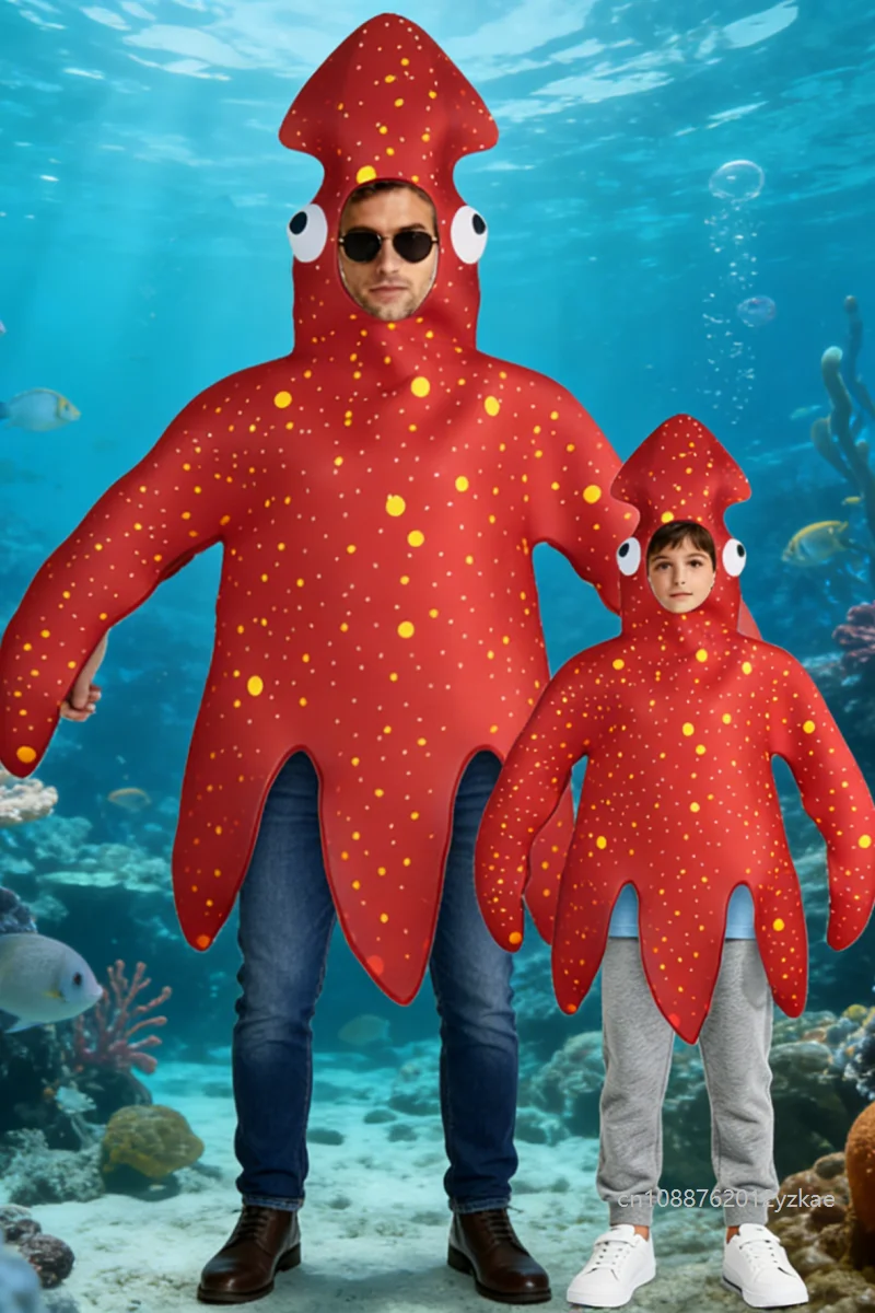 

Padre-hijo Red Octopus Costumes Family Adult Halloween Costumes Octopus Stage Performance Party Ocean-themed Event Outfits 2026