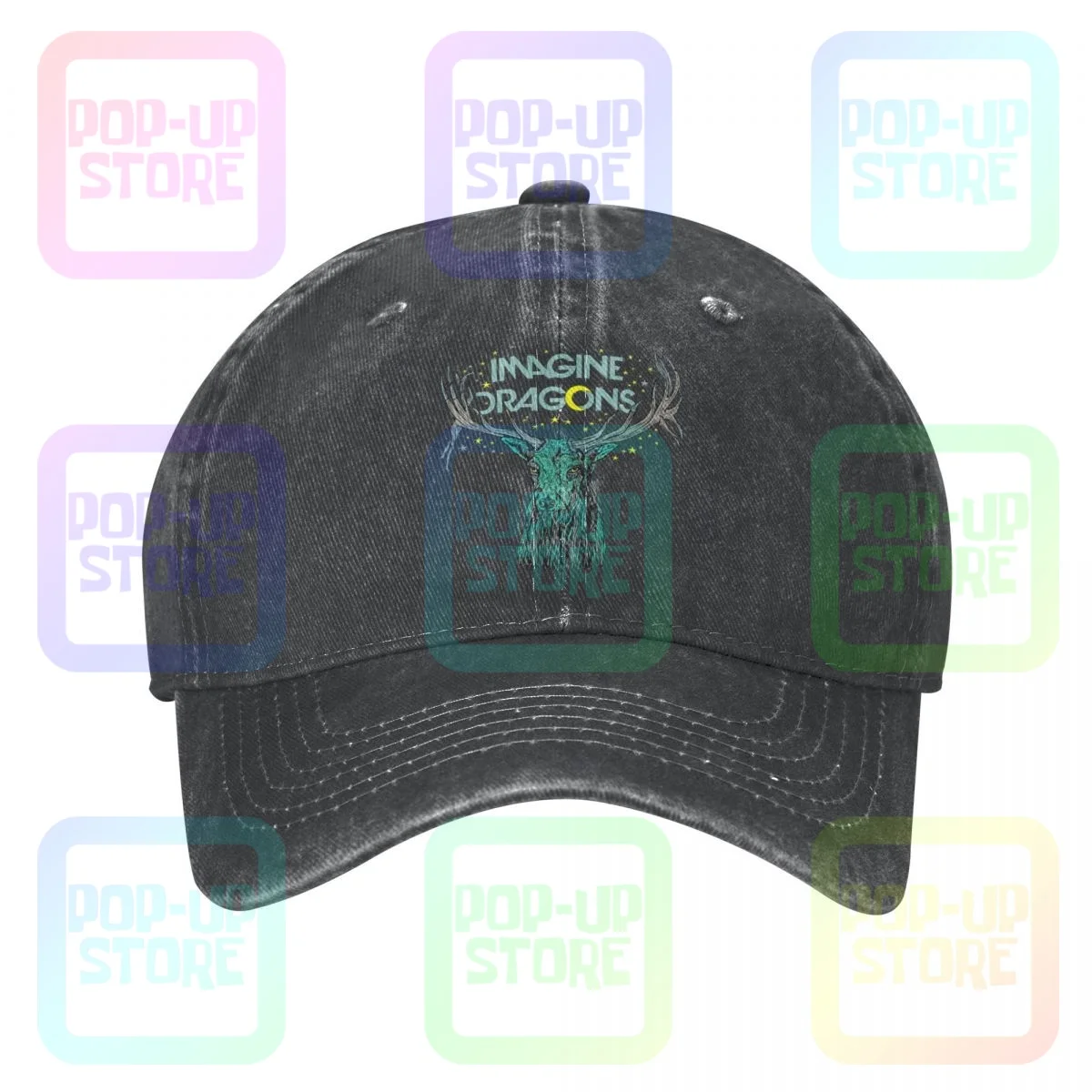 Imagine Dragons Elk In Stars Merch 01 Washed Denim Baseball Cap Trucker Hats Unisex Hot Selling