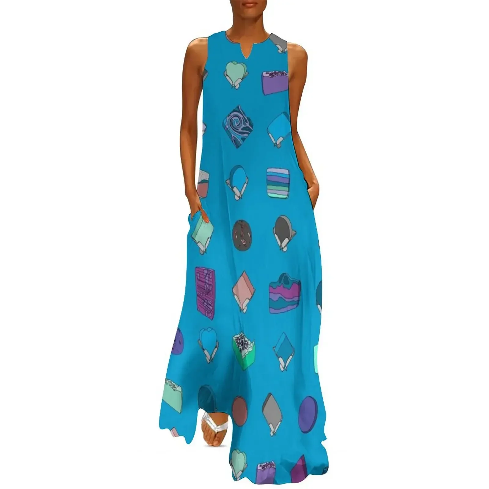 

Handmade soaps and Block Docks - blue Long Dress long sleeve dress women's summer dress 2025 summer women 2025