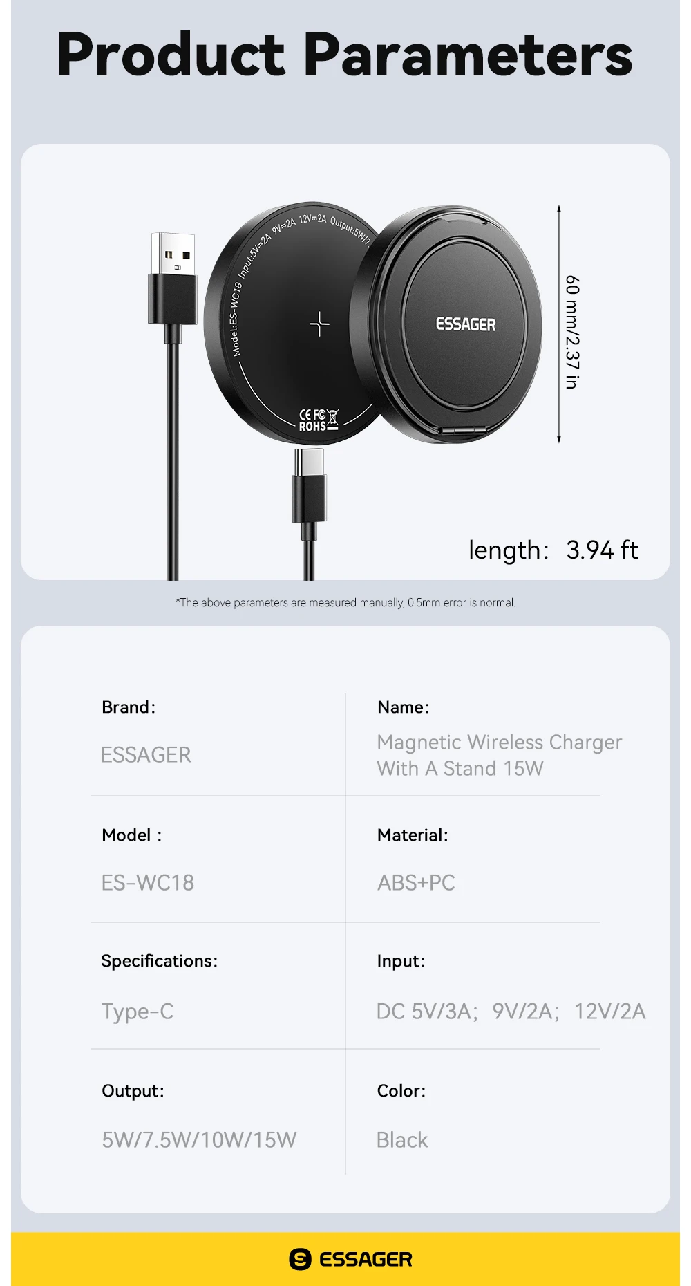 Essager Magnetisches kabelloses Ladegerät 15 W mit Kabel für iPhone 14 13 12 Pro Max Schnelles kabelloses Laden für Samsung Xiaomi-Kopfhörer – Detail 14