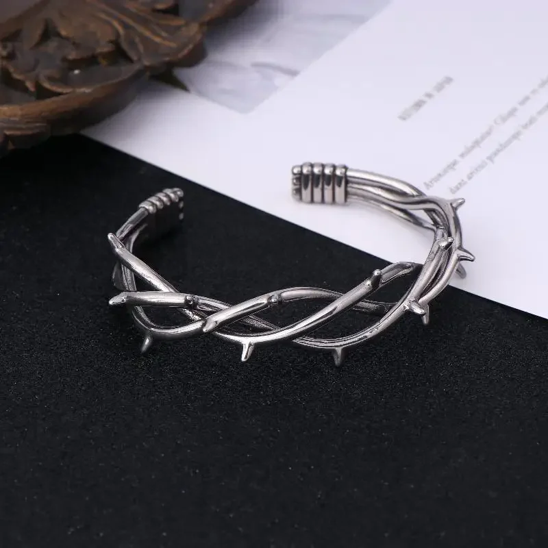 القوطية شوكة الكفة سوار للجنسين الشرير الأسلاك الشائكة الإسورة الفولاذ المقاوم للصدأ الملتوية المجوهرات هدية #4