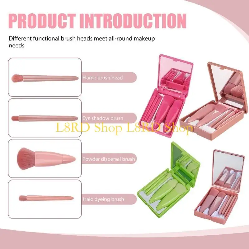 L8RD 5PCS Trang điểm Bàn chải Set Nền móng cho khuôn mặt phấn phủ bóng râm phấn mắt.