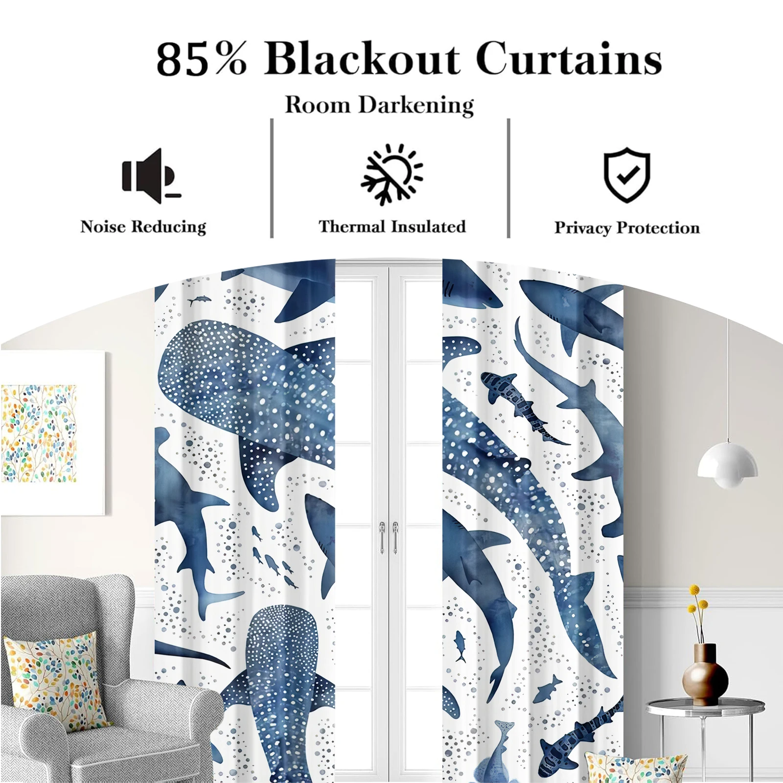 2Pcs Shark Whale Shark Blackou - Home Decor Curtain review and price