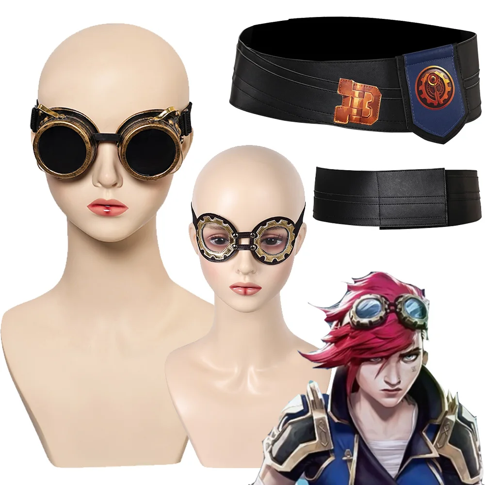 Arcane Vi Jinx Cosplay Belt Eyemask Headband Goggles Game LOL Glasses Waistbelt Costume Accessories Waistband Props Halloween