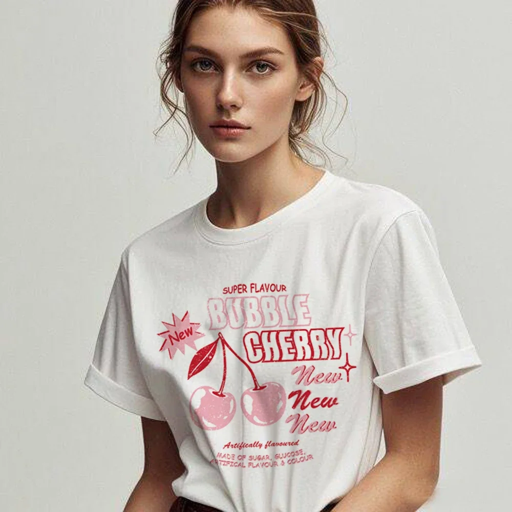 4222 Delicous Cherry Fashion T Shirt Women Graphic Tee Kawaii Top Female Clothes Casual Y2k Vintage Aesthetic Streetwear  Flora