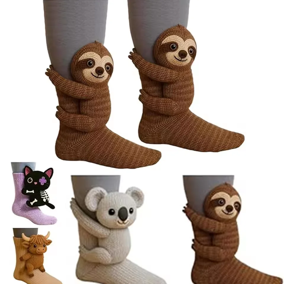 3D animaux mignons câlin chaussette tricot Koala paresseux chat animaux chaussettes automne hiver à la main au crochet chaud confortable drôle chaussettes nouveauté bas