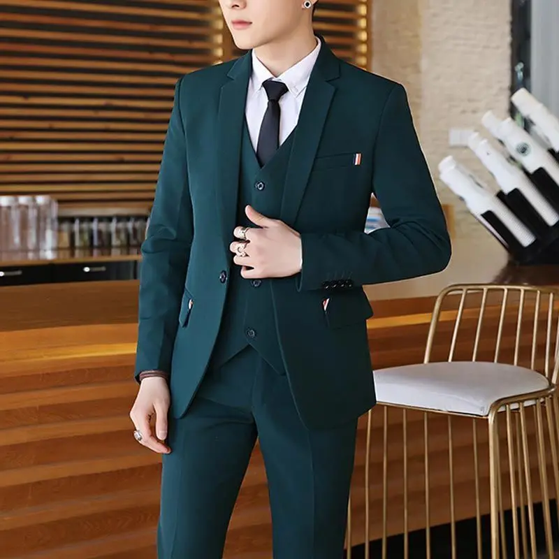 P66136 Herren anzug dreiteiliger Anzug koreanischer Herren Freizeit anzug Full Set Herren One Set Bräutigam Kleid Trend