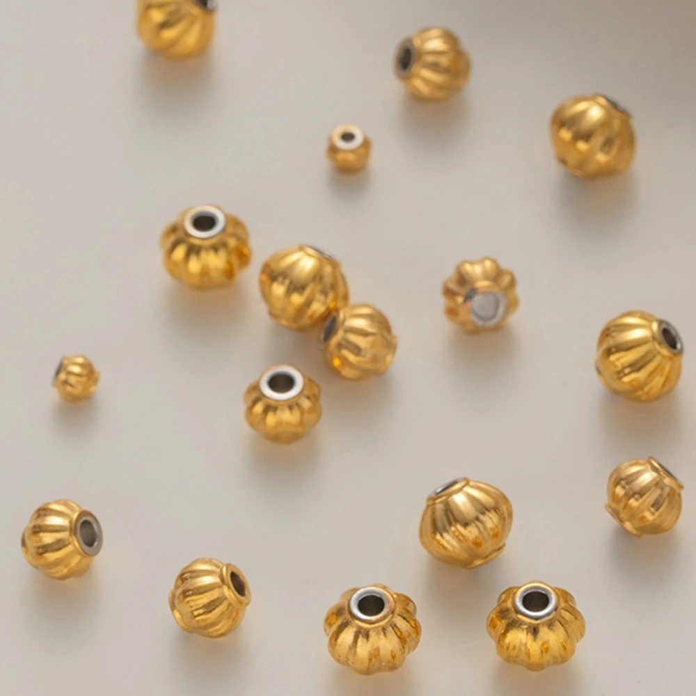 20pcs 3/4/5/6mm Stainless Steel Corrugated Pumpkin Round Beads Metal Spacer for DIY Braceket Necklace Craft Jewelry Making view 5