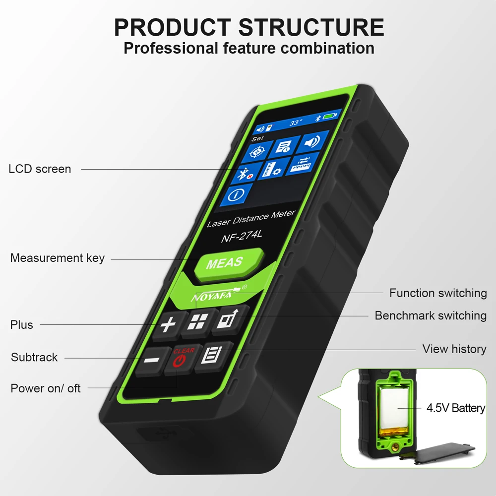 NOYAFA NF-274L Laser Rangefinder 100M Tape High Precision Laser Distance Meter Measure Length Area Volume Instrument