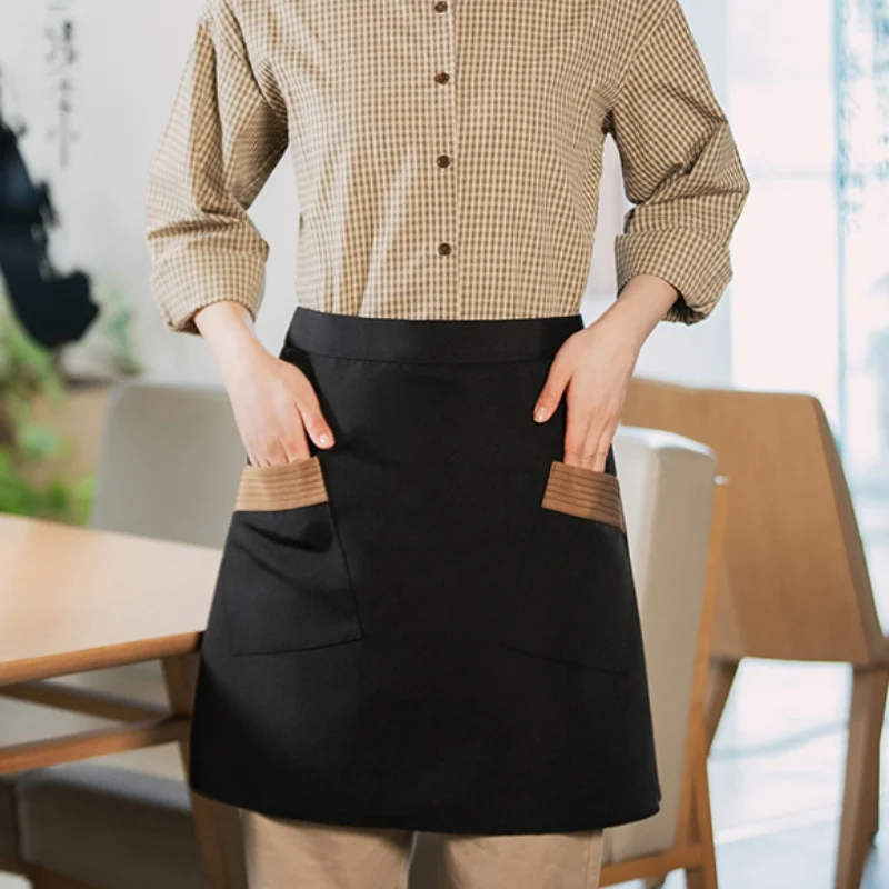 

Водостойкий холщовый фартук на талии, подходящий для мужской и женской рабочей одежды для серверов в ресторане, индивидуальный логотип