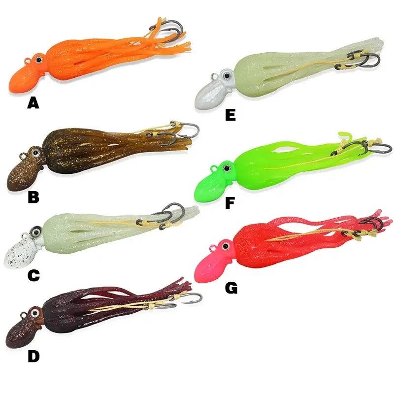 TAKEDO LG01 TPR Material 150G - 450G Squid Skirt Octopus Lure With Assist Hook Metal Jig Head Trolling Lures Boat For Tuna Shark