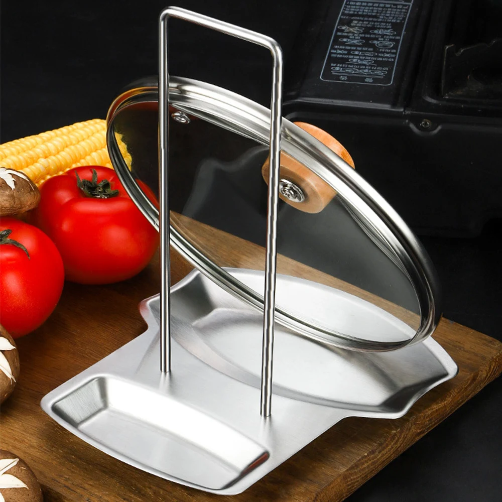 

Spoon Stand Pan Cover Shelf Stainless Steel Pot Lid Rack Detachable Spatula Holder Multifunctional With Tray Kitchen Supplies