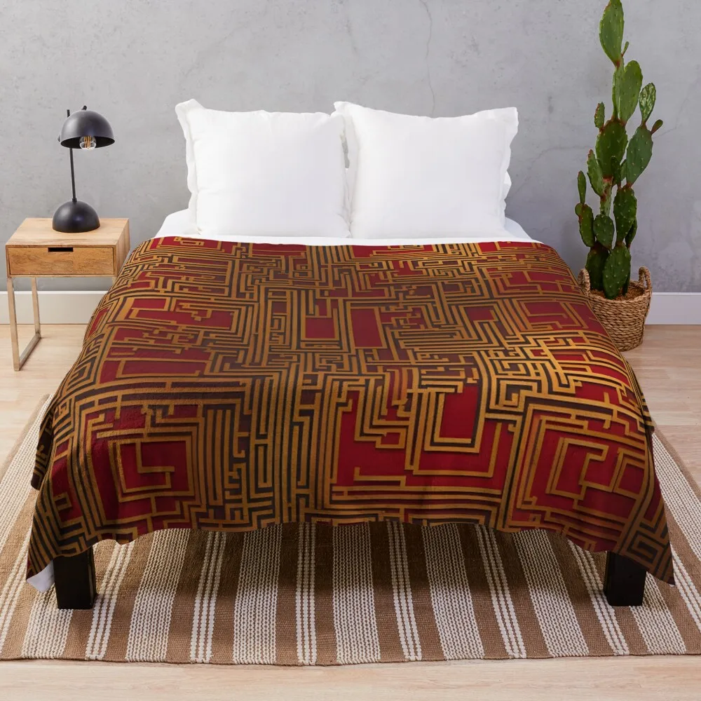 

vintage style red and gold design Throw Blanket Decorative Throw Sofa Quilt Retros Blankets