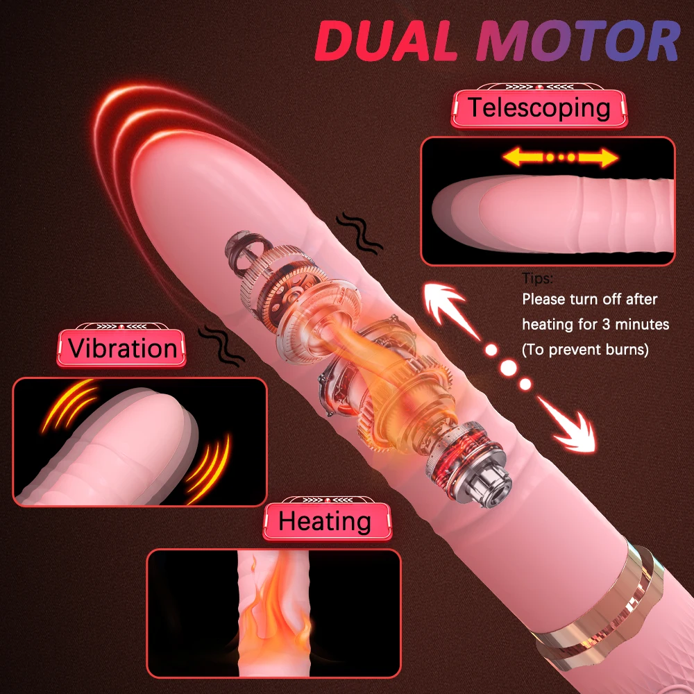 Dual motor Realistic Thrusting Dildo Vibrator With Heating,10 mode Sex Toys  Vibrator Clitoral Stimulator For Anal Stimulation