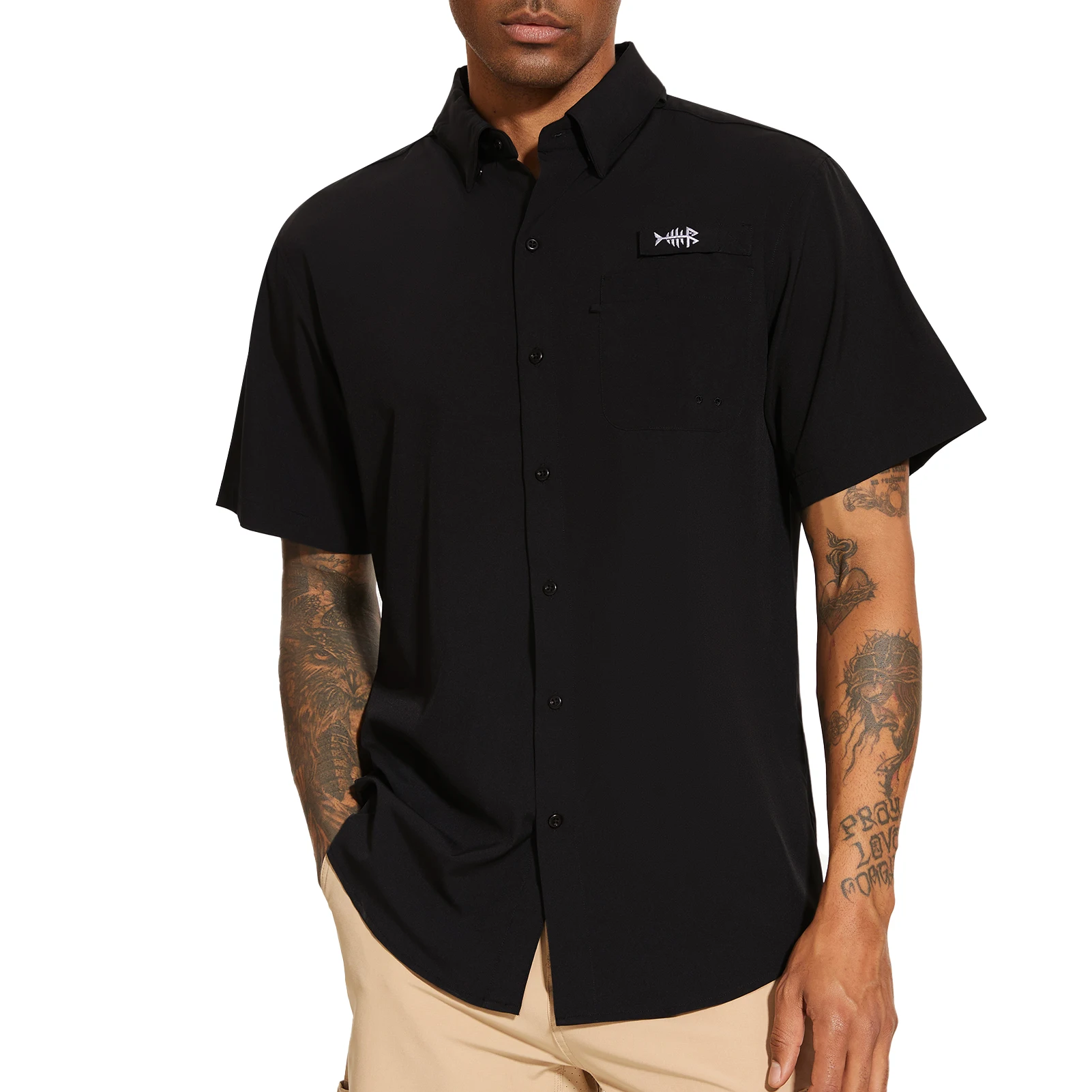 Bassdash Herren upf 50 Kurzarm Button-Down-Angel hemd atmungsaktiv leicht für Outdoor-Wander camping
