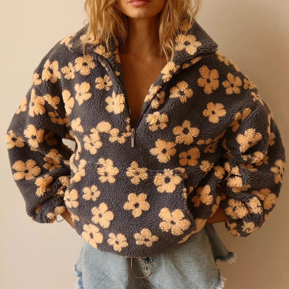 

Comfortable Oversized Sweater L Oversized Sweatshirt Printed Design Regular Length Daily Wear Half Turtleneck Neckline