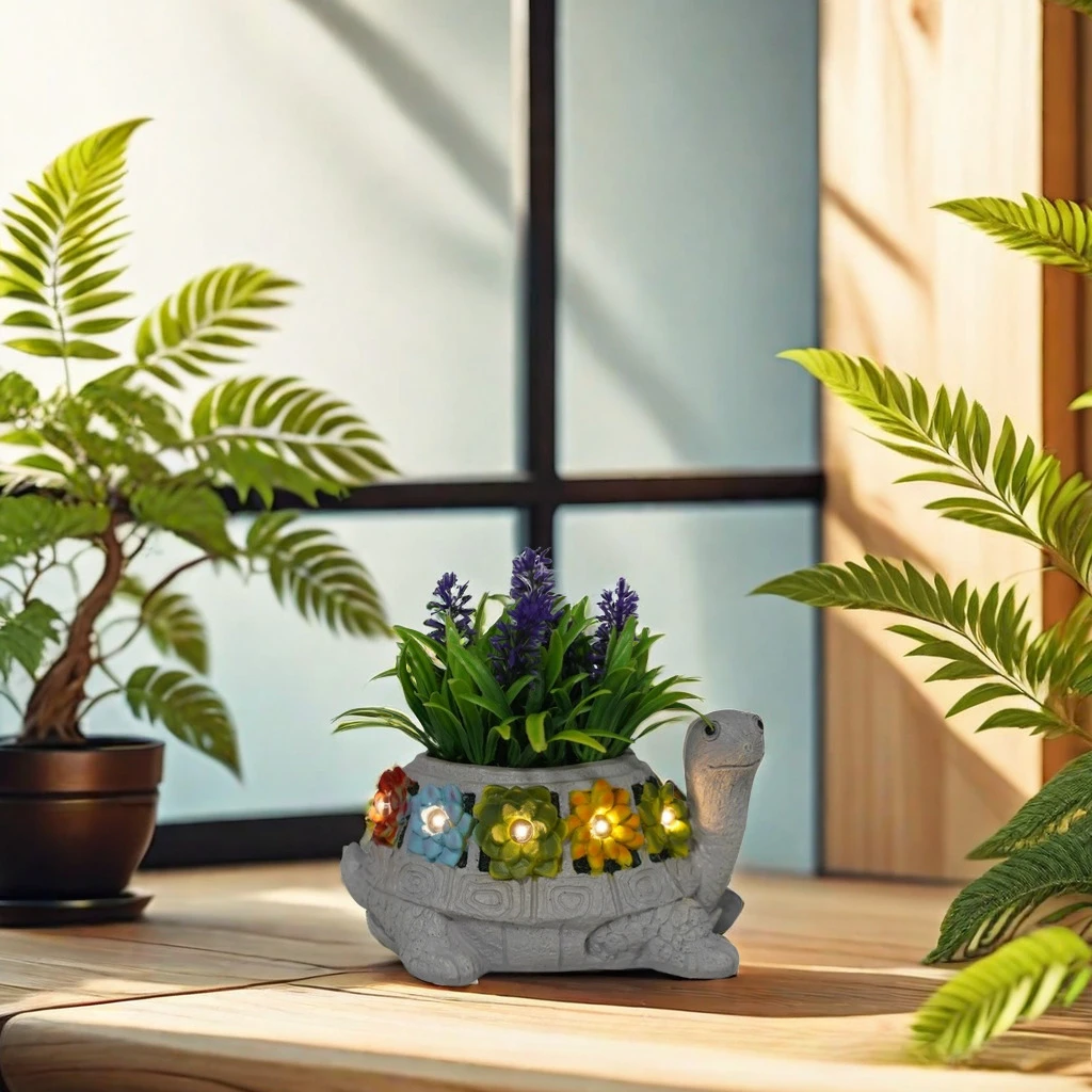 การออกแบบใหม่: กระถางดอกไม้เต่าฉ่ําตกแต่งลานกลางแจ้งงานฝีมือเรซินรายการตกแต่งระเบียงการ์ตูน