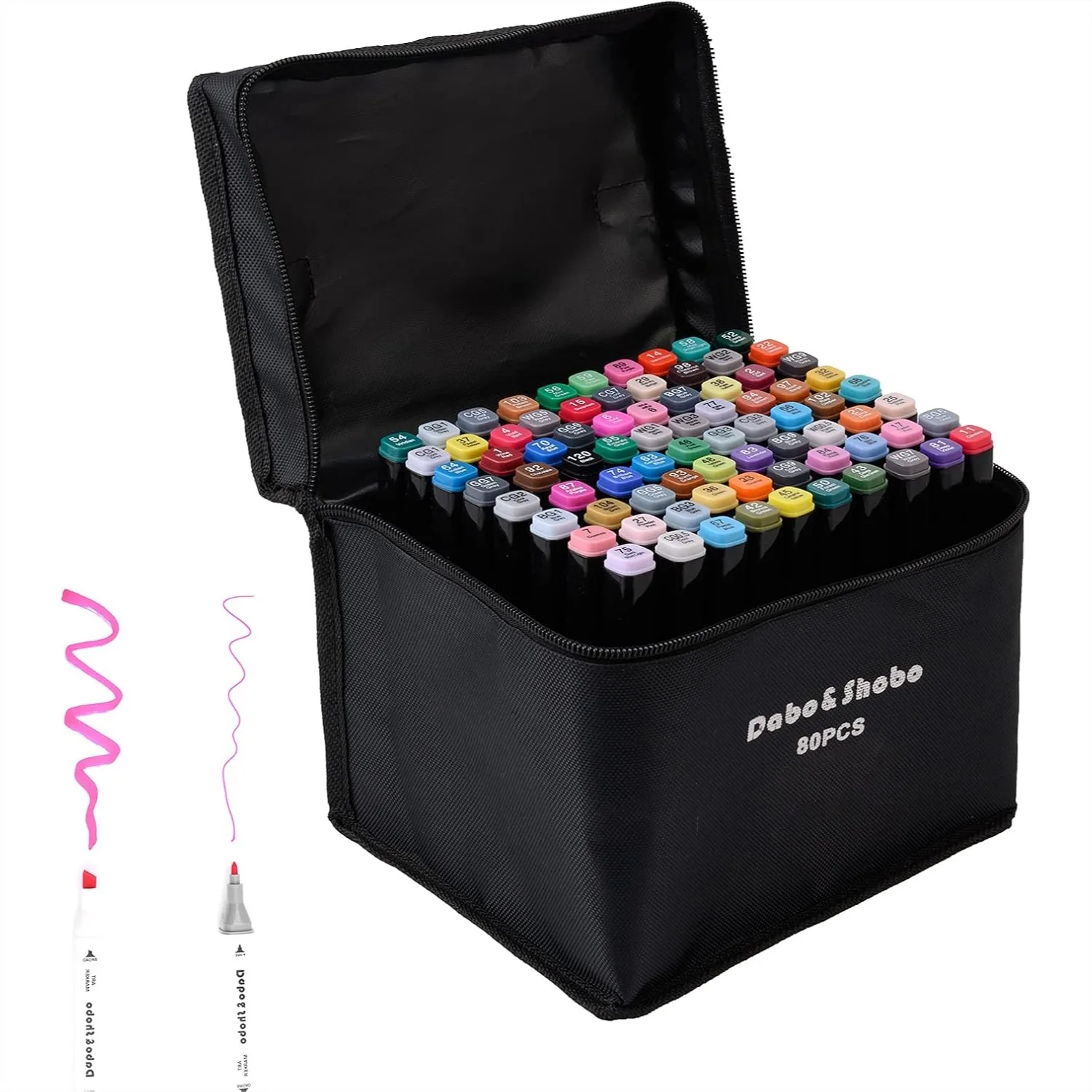 

80 Color Alcohol Marker Pens, Dual Tip with Chisel and Fine Point for Adult Coloring Books, Black Suitcase