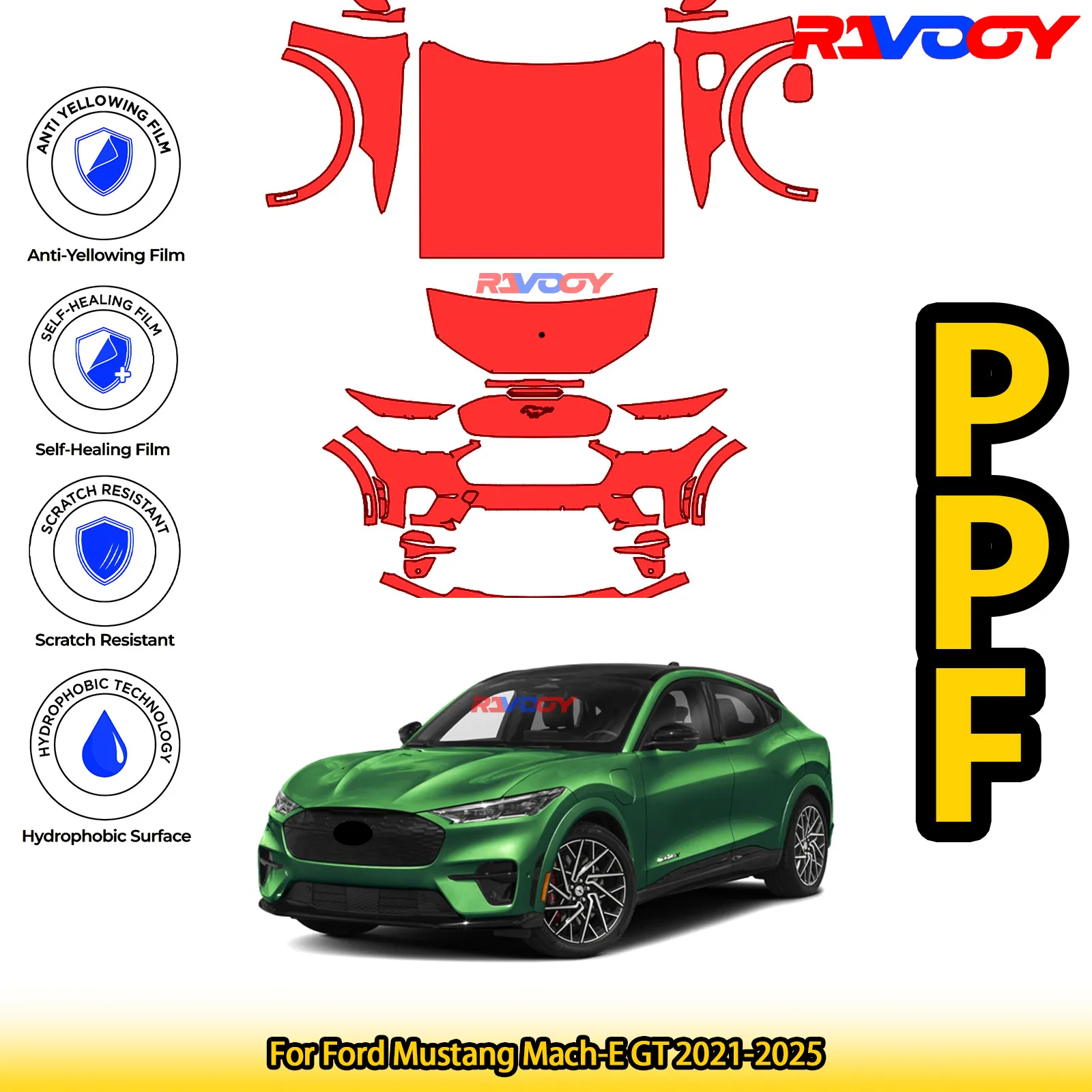 For Ford Mustang Mach-E GT 2021-2026 Glossy Matte Black Precut front PPF Kit Paint Protection Film 8.5mil Clear Bra Self-Healing