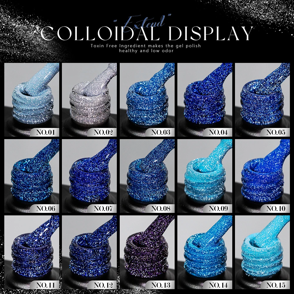 Vendeeni 15 Colors/Set Blue Glitter Broken Diamond Gel Nail Polish Semi Permanent Flash UV LED Soak Off Gel Varnish With Display