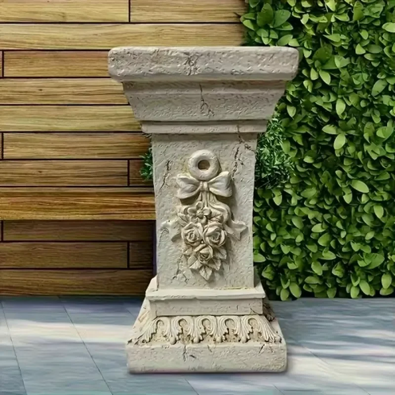 Vintage White Roman Column Base Floral Pattern Greek Pillar Cracked Texture Bracket Indoor Outdoor Garden Wedding Display