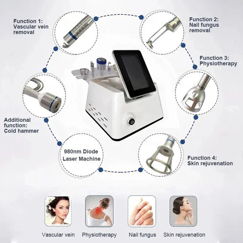 CE-geprüftes 5-in-1-Diodenlaser zur Entfernung von Besenadern, 980 nm, Onychomykose, Nagelpilz-Behandlungsgerät, Vascularader-Laserdiode