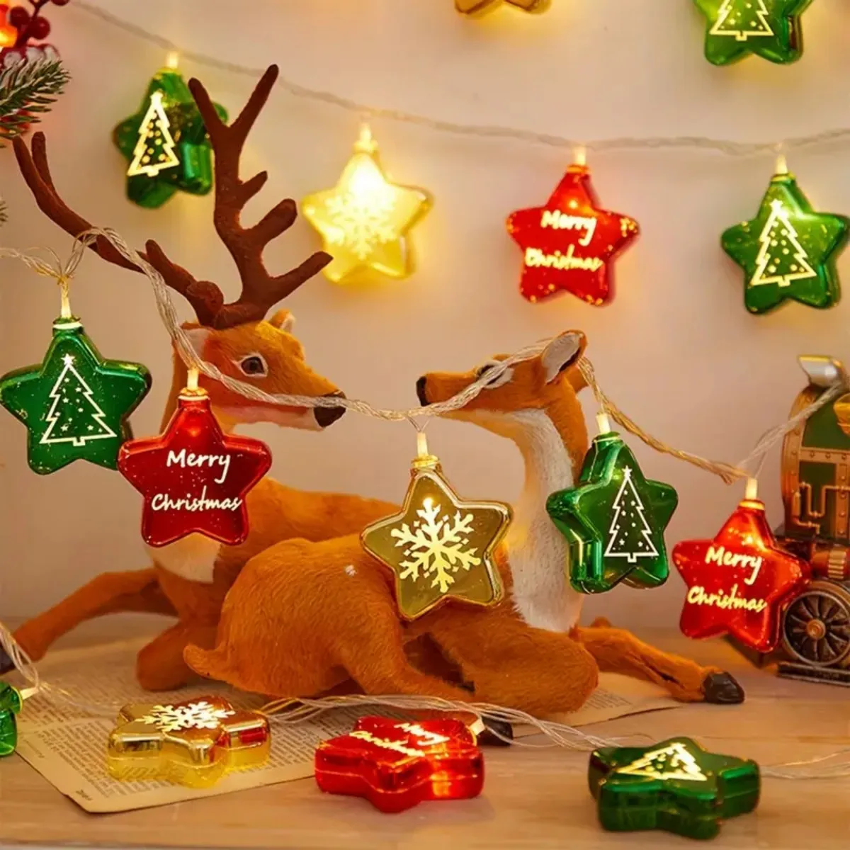 1pc 10/20/30 LED Christmas Electroplated Star Battery Powered String Light Christmas Fairy Atmosphere Festive Christmas Decor