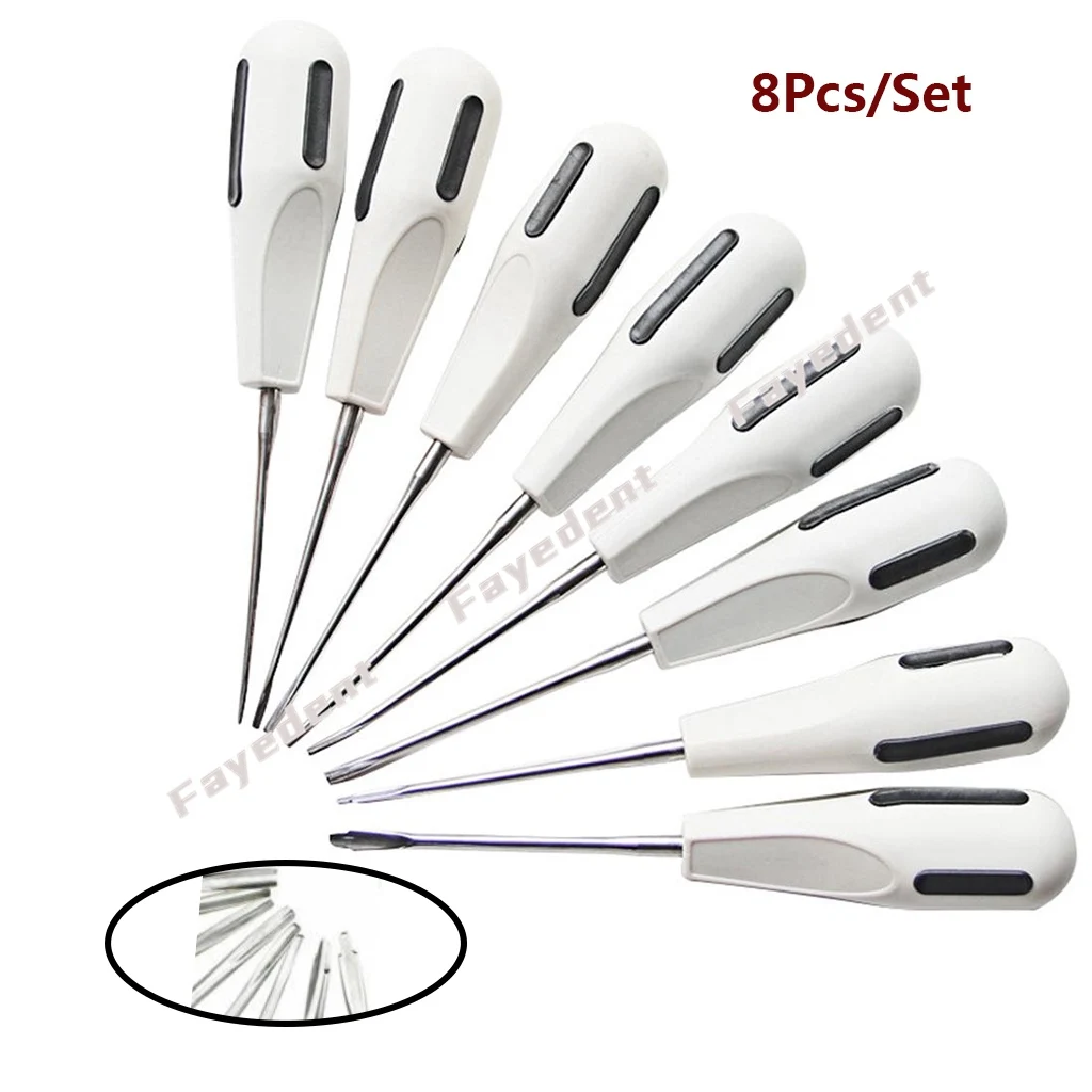 8Pcs/Set Dental Luxating Lift Elevator Stainless Steel Curved Root Elevator Dentist Screwdriver Dentistry Surgical Instrument