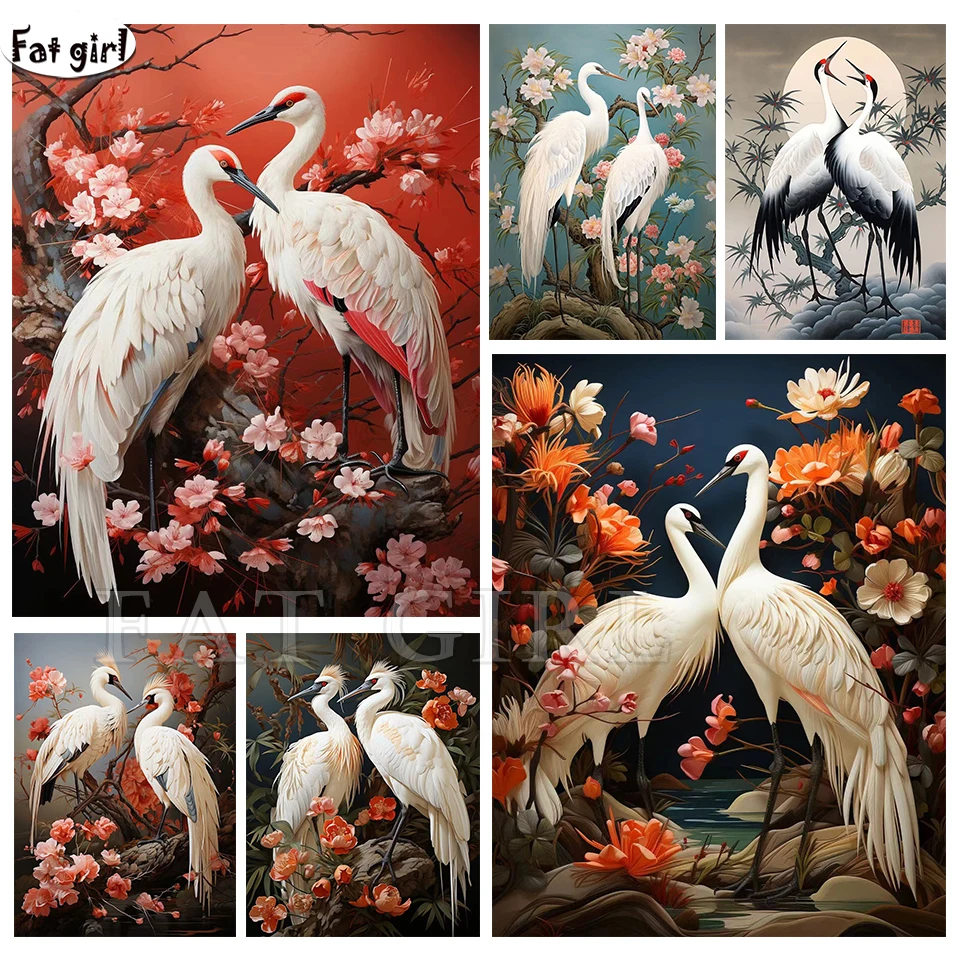 Diamond Embroidery Red-crowned Crane DIY 5D Diamond Painting Bird Flower Full Cross Stitch Kits Mosaic Landscape Picture Set N50