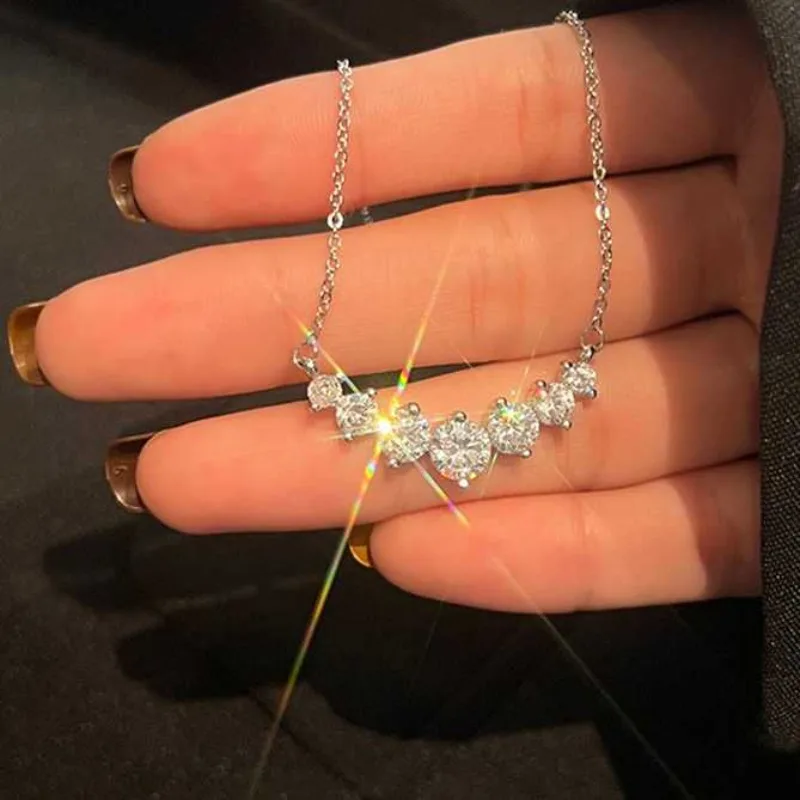 أحجار كريمة ساتشي-قلادات دلاية ماسية للنساء ، مجوهرات حفلات زفاف متلألئة ، قلادة فضة GRA S925 ، D VVS1 ، 1.7 قيراط