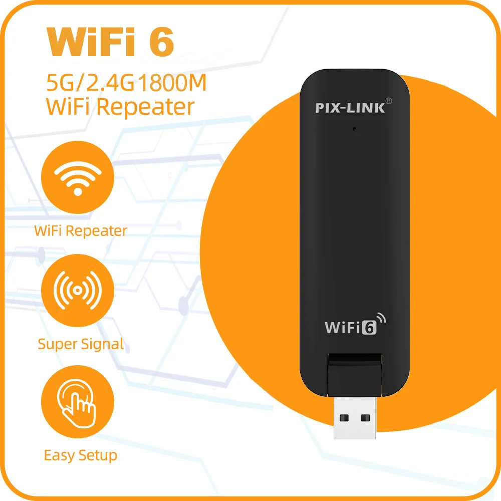 

PIX-LINK UE08AX Wi-Fi 6 USB-удлинитель диапазона, беспроводной повторитель Wi-Fi 1800 Мбит/с, двухдиапазонный, простая настройка