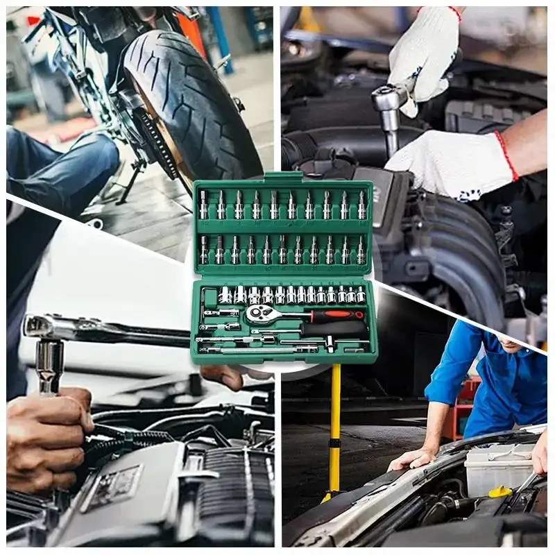 46Pcs Metric Socket Wrench Set Auto Car Repair Tool Kit Professional Mechanical Maintenance Hand Tools Ratchet Spanner Screwdriver Bits Hex Key Multipurpose Hardware Combo with Portable Storage Case - view 8