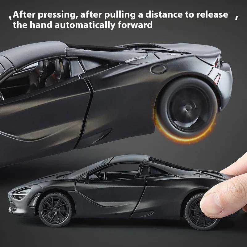 1:32 McLaren 720S car model simulation sound and light bring back to pull forward children's toy car birthday gift Christmas