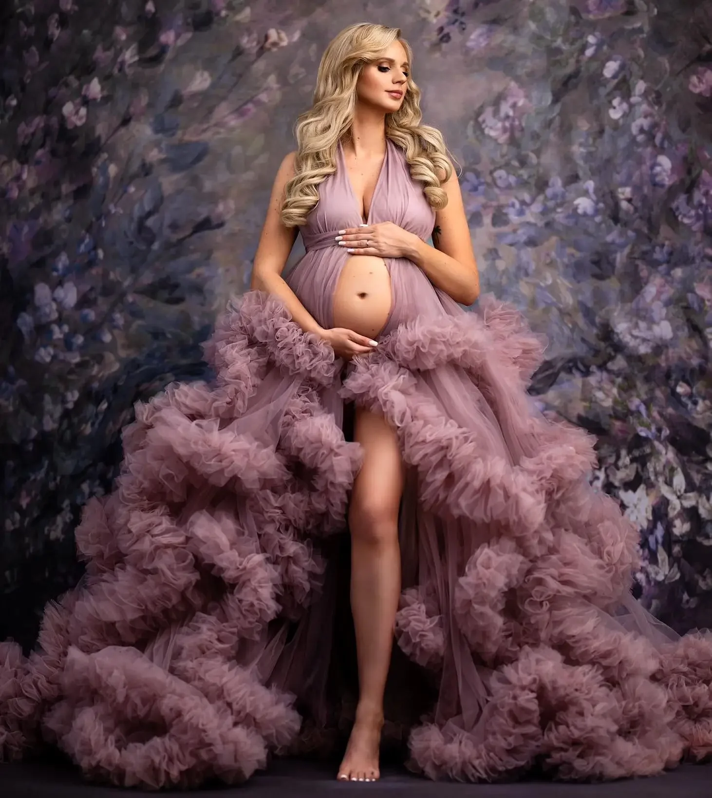 Maternity Dress for Woman V Neck Ruffles Prom Party Gowns Pregnancy Babyshower Outfit Robe Photography Props Customized
