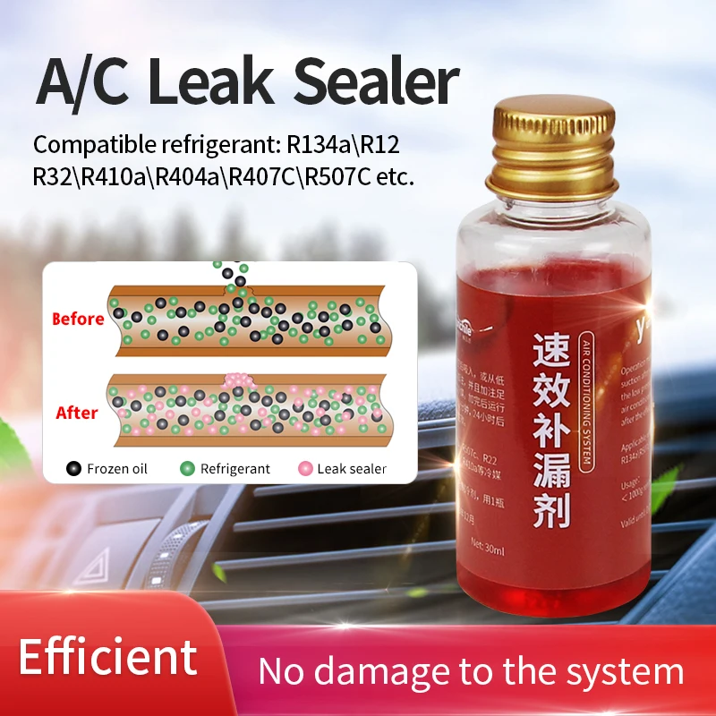 

Auto Air Conditioning System Leak Repair Agent 30ml Car Home Commercial Refrigeration Systems Repair Oil for R134a R32 r1234yf