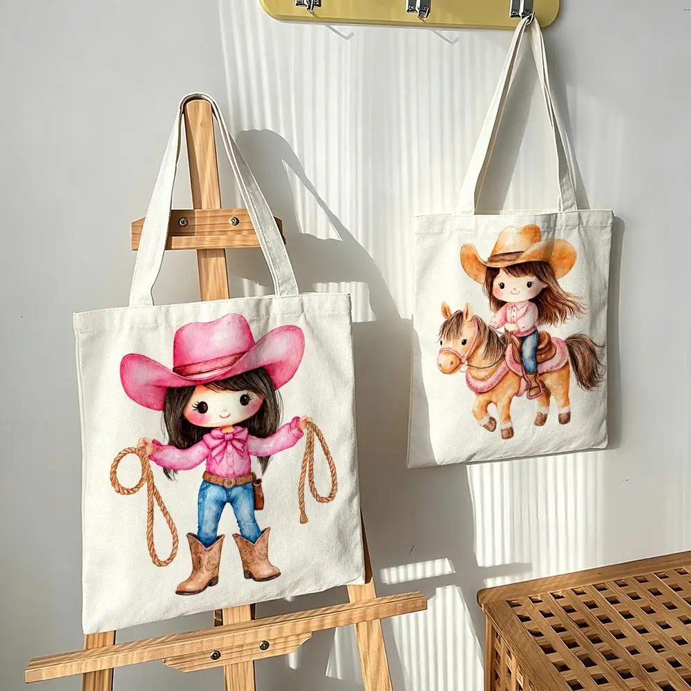 Pink Western Cowboy Storage Bags Canvas bags are suitable for going to class, shopping, gifts, and commuting