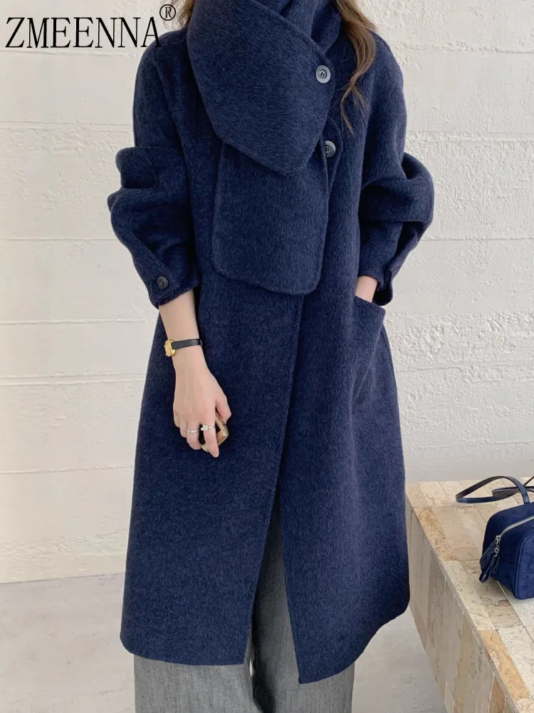 

ZMEENNA Womens Stylish Jacket With Pockets Loose Casual Wool Blend Coat Warm Winter Outerwear For Modern Daily Wear ZM3899