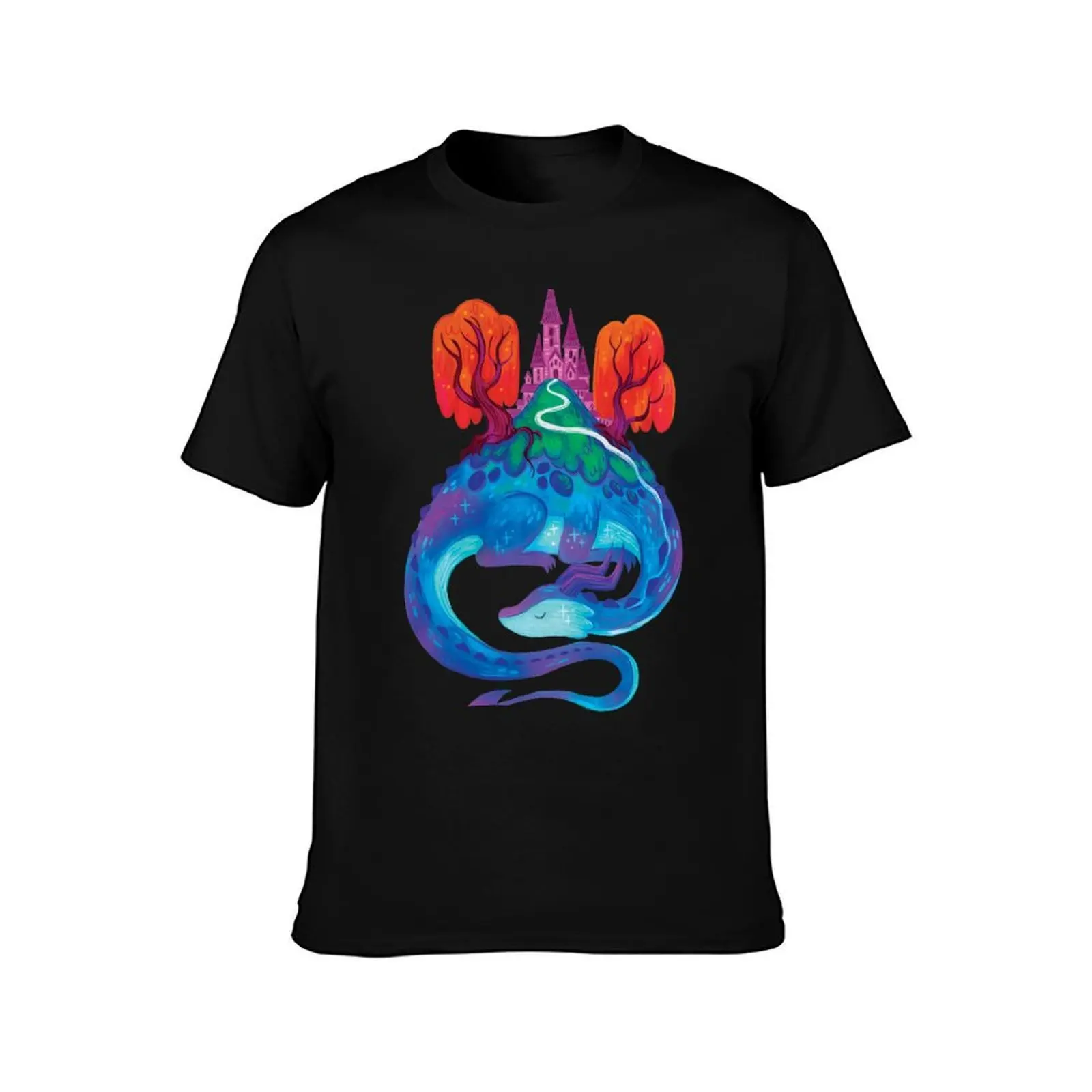 Sleepy Magical Dragon Mountain T-Shirt Outdoor Sports Short Sleeve Top T-Shirt