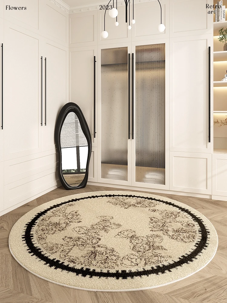 French Style Cloakroom Round Carpet Home Decor Soft Thick Winter Bedroom Carpet Dressing Table Floor Mat Living Room Rug Bedside