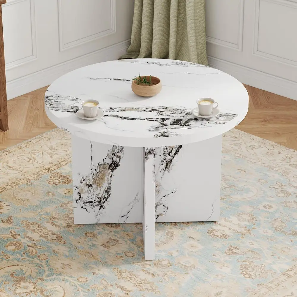 Round 42 Marble Dining Table for 4-6, Suitable for Kitchen, Dining Room, Restaurant, Home Office, Living Room