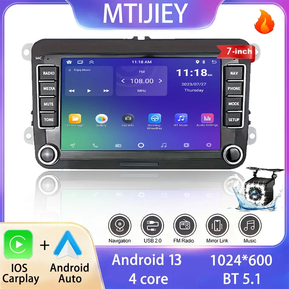 

2 Din 7"Car Radio GPS Android Auto Carplay For VW Volkswagen Skoda Octavia golf 5 6 touran passat B6 polo Jetta HD Touch Screen