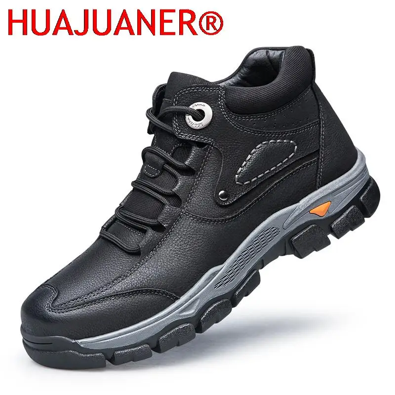 New Luxury Brand Winter Men's Boots Genuine Leather Mens Shoes Warm Fur Snow Boots Men High Quality Sneakers Man Combat
