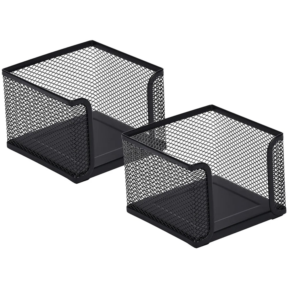 

2pcs Memo Pad Organizer Note Box Paper Holder Notepad Wrought Iron Desk Storage Container Rose Gold Office Supplies