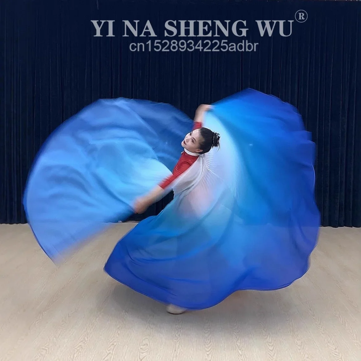 جديد الرقص الشرقي الدعائم أجنحة الأبيض والأزرق التدرج الشيفون عباءة الأداء الإناث مرة أخرى مع الدعائم أجنحة الثناء الأداء #4