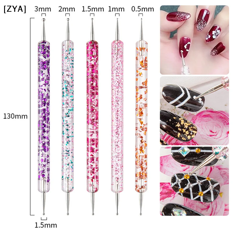 5 Pcs Nail  Dotting Pen Design Tip Painting Drawing Carving Dotting Pens Dual-ended Rhinestones Diamond Pen Manicure Tools[ZYA]
