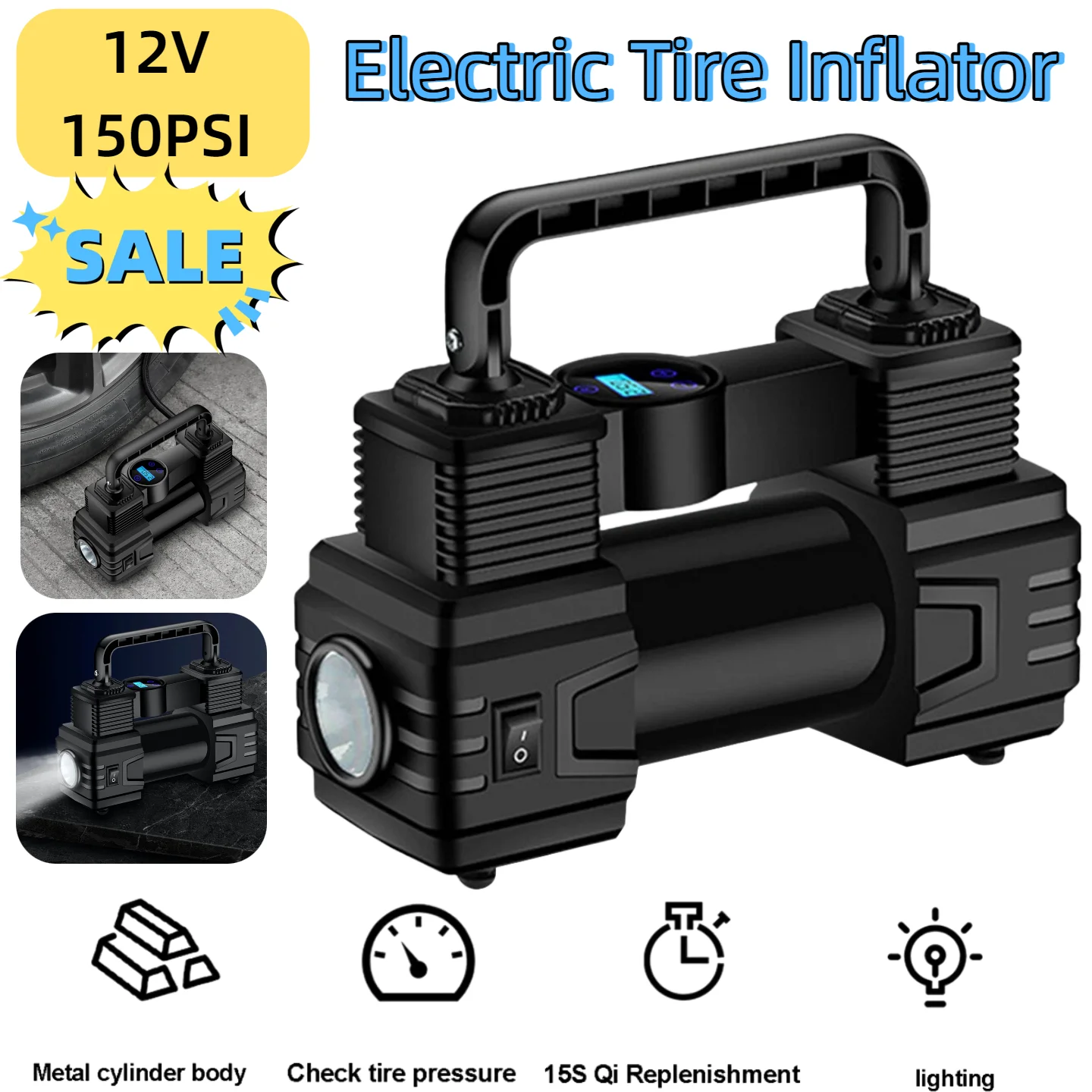 

Автоматический надувной насос 12 В 150 фунтов на квадратный дюйм со светодиодной подсветкой, сверхмощный насос для накачивания шин с цифровым манометром, надувной насос для автомобильных шин